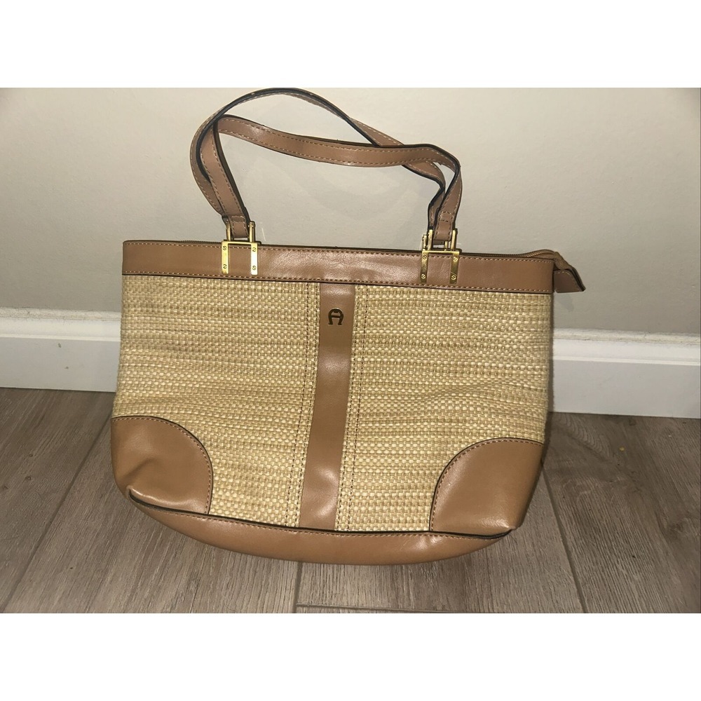 Vintage Etienne Aigner Small Shoulder Bag Purse Woven Straw Brown Leather *read
